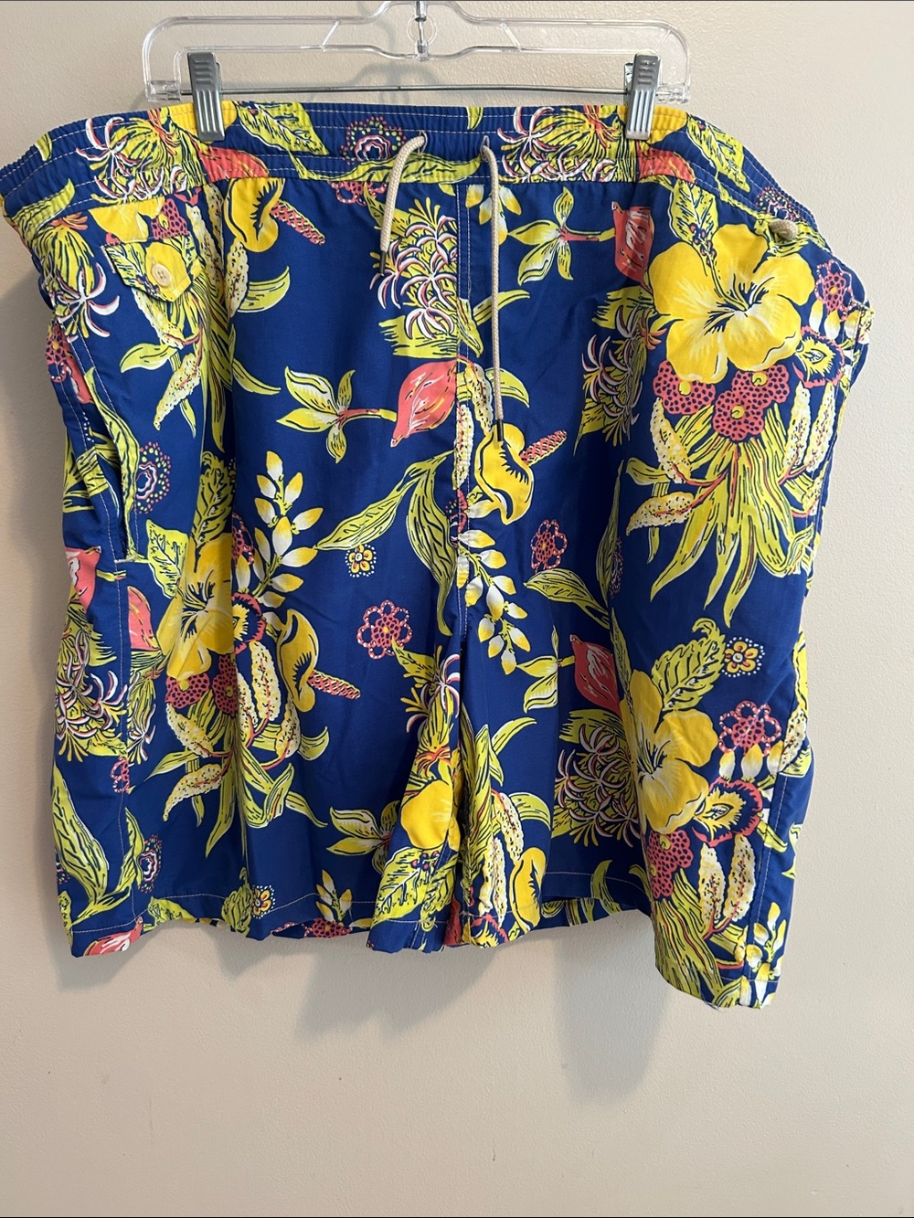 Polo Ralph Lauren Men's Swim Trunks 3XLT Big & Tall Blue Yellow Floral Hawaiian
